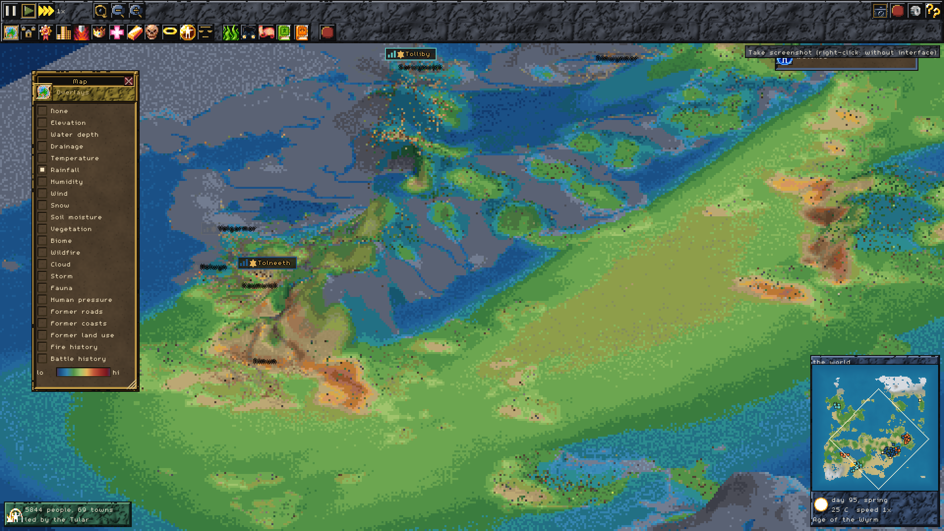 The rainfall overlay painted across a full world map